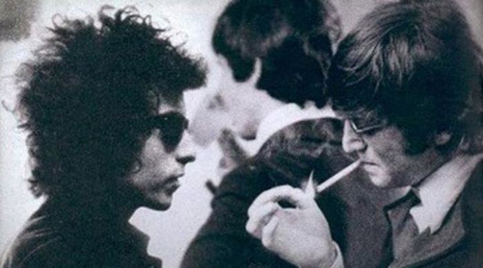 Dylan with Paul and John in 1966, from D.A. Pennebaker's Eat the Document